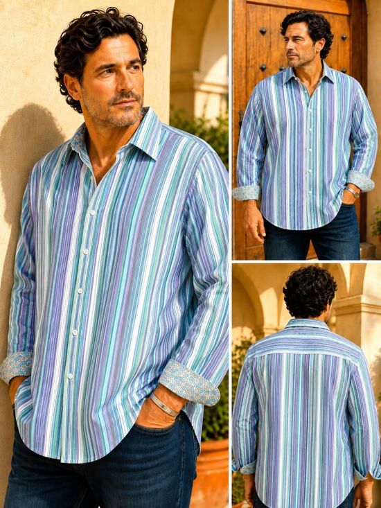 Robert Graham Other - Robert Graham 2XLT Men's Multicolor Stripe Flip Cuff Shirt 100% Cotton Tall